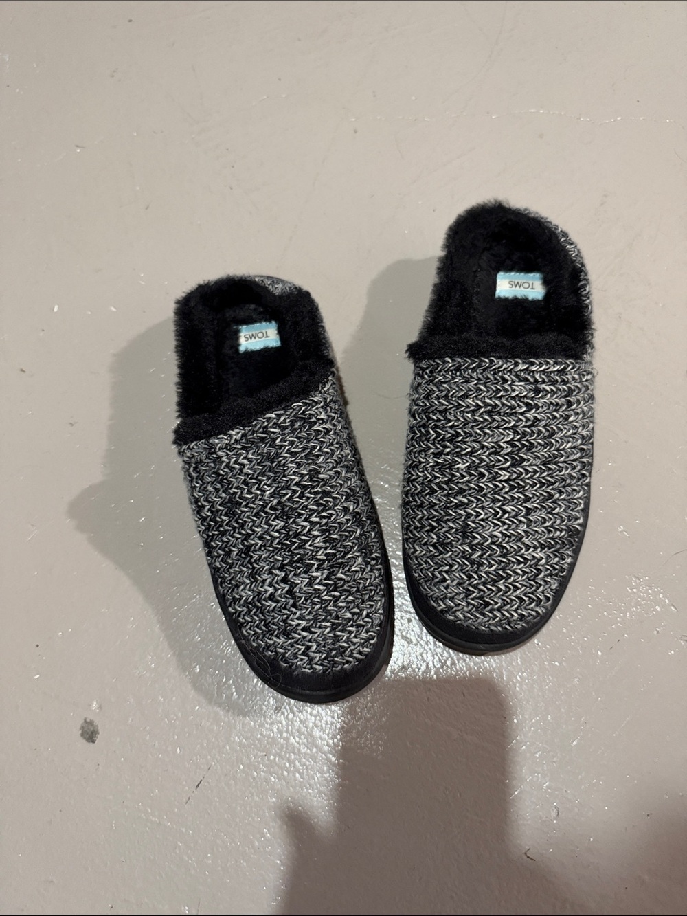 TOMS Women’s Black and Gray Knit Slip-On Fleece-Lined Slippers
